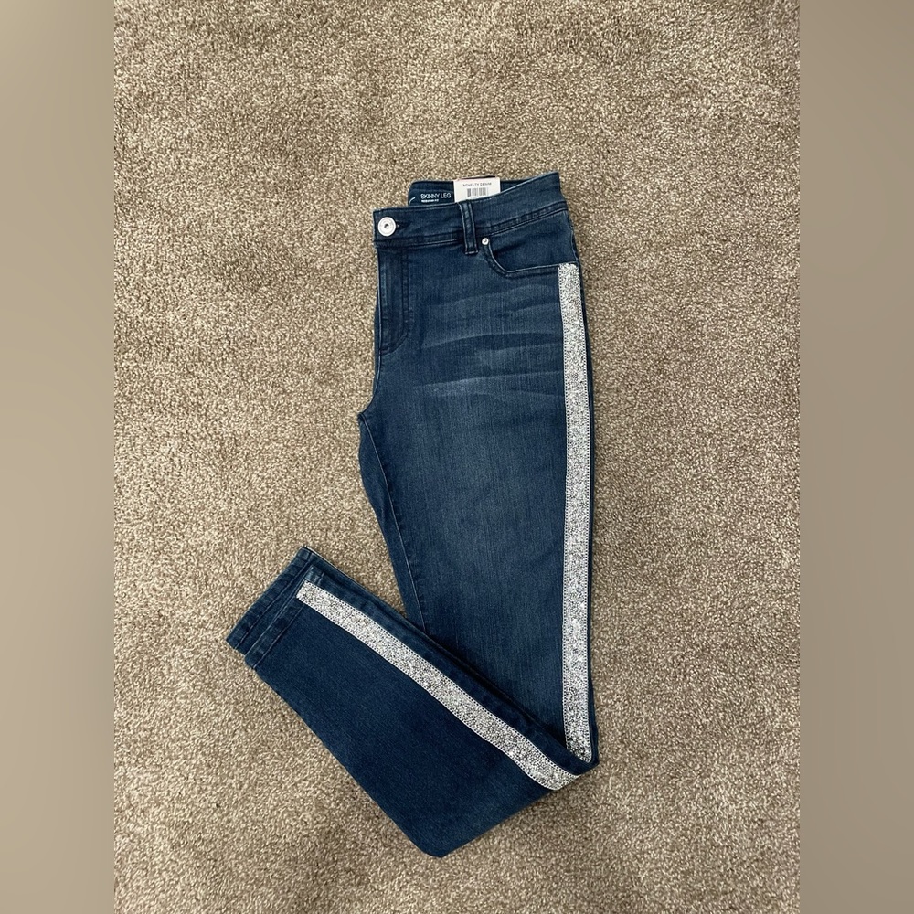 INC Embellished Stripe Skinny Jeans